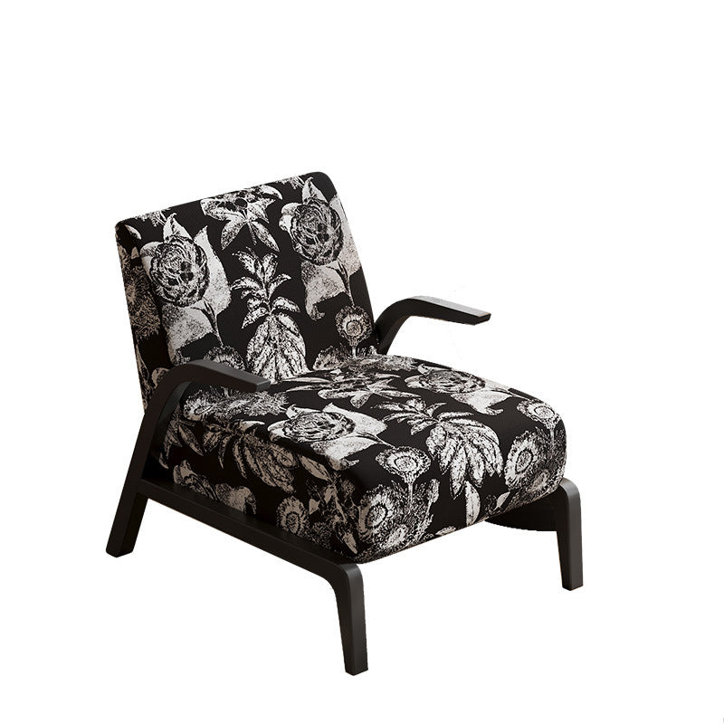 Traditional Vintage Rectangular Jacquard Fabric Solid Wood Accent Chair Backrest Armrest For Living Room