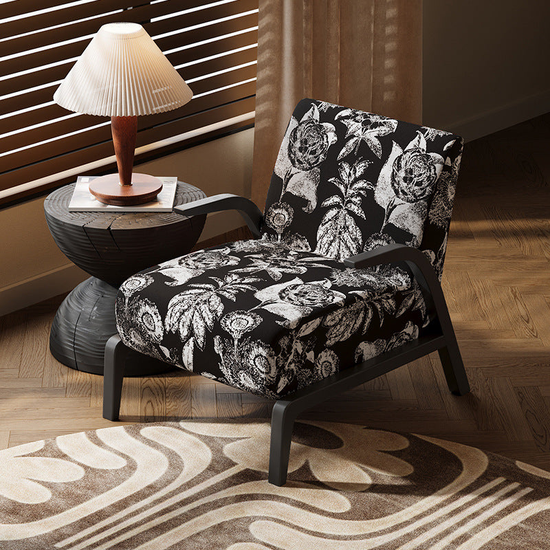 Traditional Vintage Rectangular Jacquard Fabric Solid Wood Accent Chair Backrest Armrest For Living Room