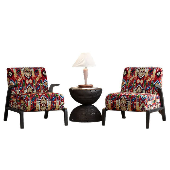 Traditional Vintage Rectangular Jacquard Fabric Solid Wood Accent Chair Backrest Armrest For Living Room