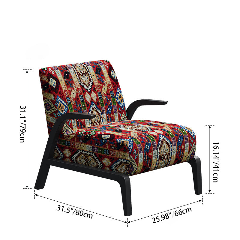 Traditional Vintage Rectangular Jacquard Fabric Solid Wood Accent Chair Backrest Armrest For Living Room
