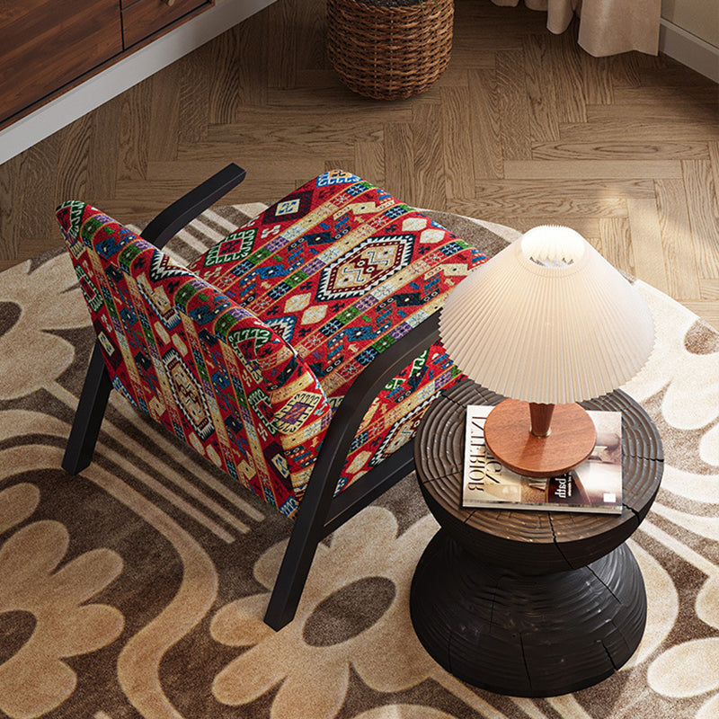 Traditional Vintage Rectangular Jacquard Fabric Solid Wood Accent Chair Backrest Armrest For Living Room