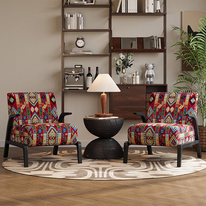 Chaise d'appoint traditionnelle vintage rectangulaire en tissu jacquard et bois massif avec dossier et accoudoirs pour salon 