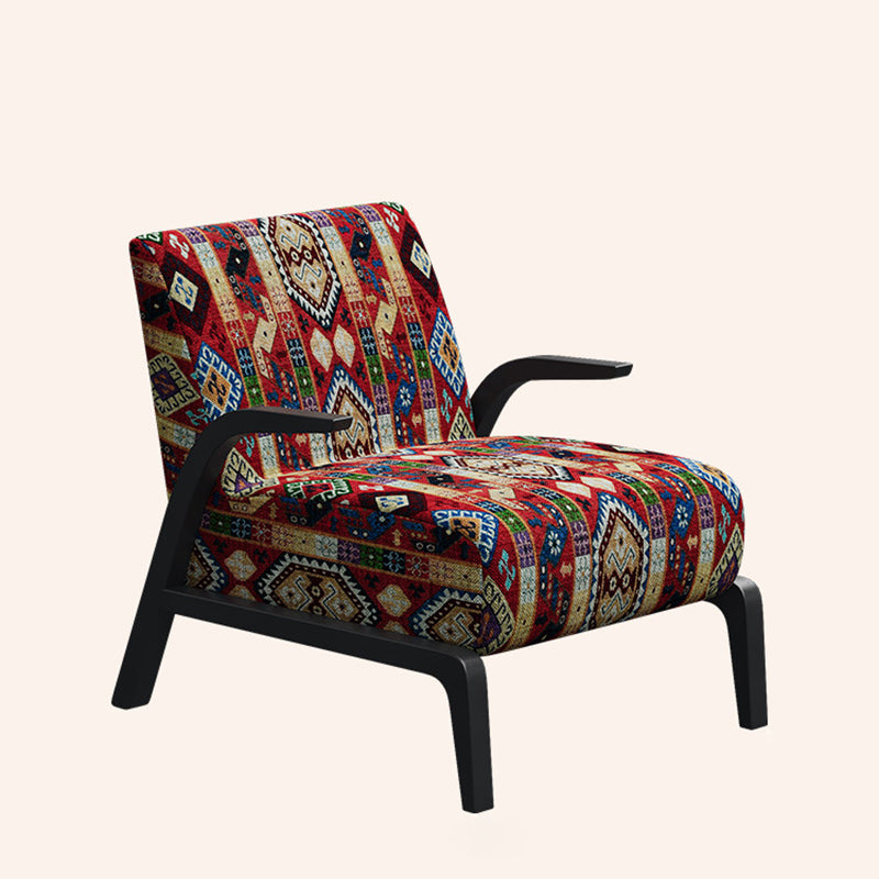 Traditional Vintage Rectangular Jacquard Fabric Solid Wood Accent Chair Backrest Armrest For Living Room