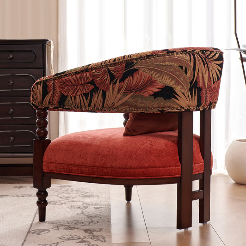 Traditional French Curved Velvet Upholstered Solid Wood Accent Chair Backrest Armrest For Living Room