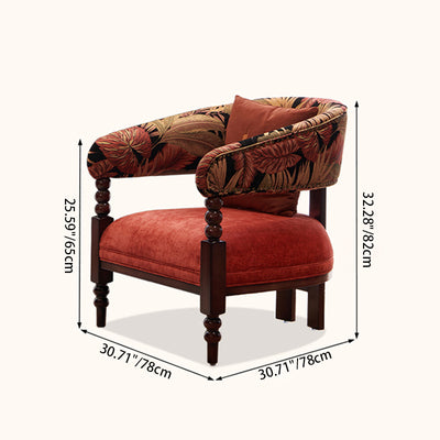 Traditional French Curved Velvet Upholstered Solid Wood Accent Chair Backrest Armrest For Living Room