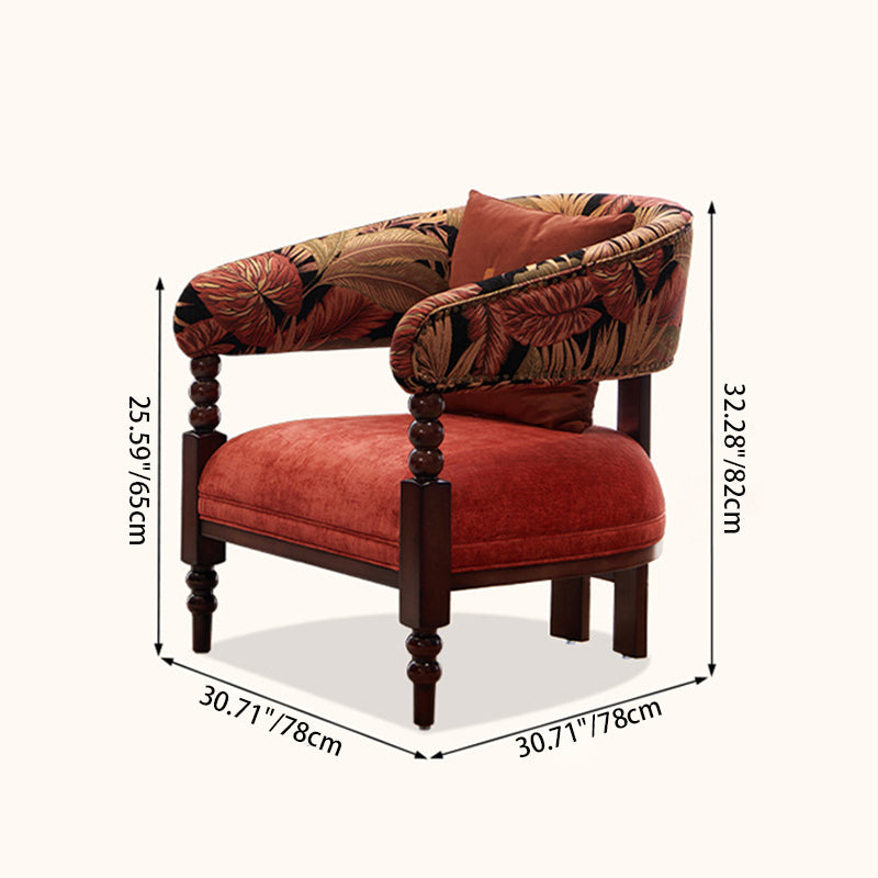 Traditional French Curved Velvet Upholstered Solid Wood Accent Chair Backrest Armrest For Living Room