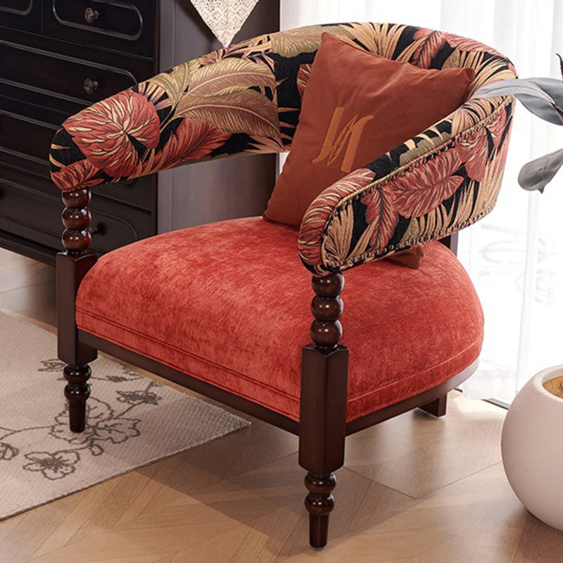 Traditional French Curved Velvet Upholstered Solid Wood Accent Chair Backrest Armrest For Living Room