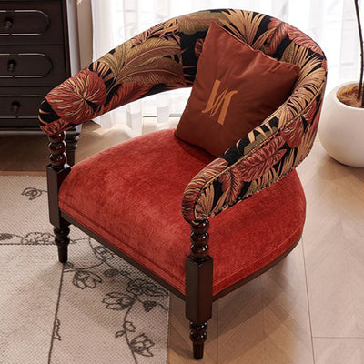Traditional French Curved Velvet Upholstered Solid Wood Accent Chair Backrest Armrest For Living Room