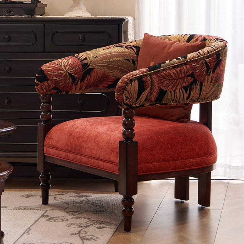 Traditional French Curved Velvet Upholstered Solid Wood Accent Chair Backrest Armrest For Living Room