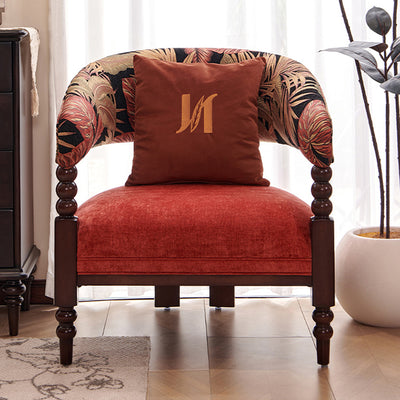 Traditional French Curved Velvet Upholstered Solid Wood Accent Chair Backrest Armrest For Living Room