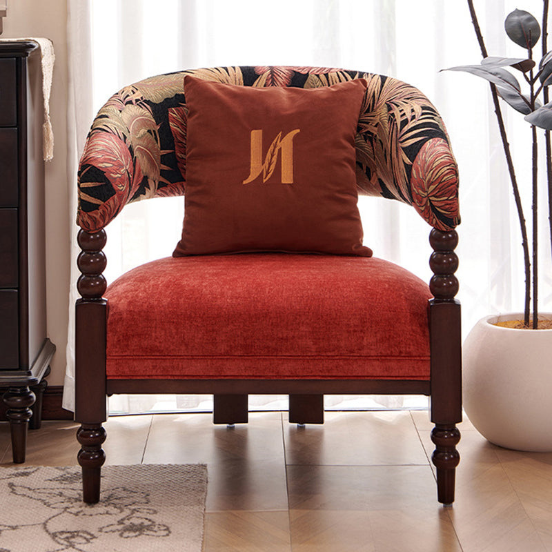 Traditional French Curved Velvet Upholstered Solid Wood Accent Chair Backrest Armrest For Living Room