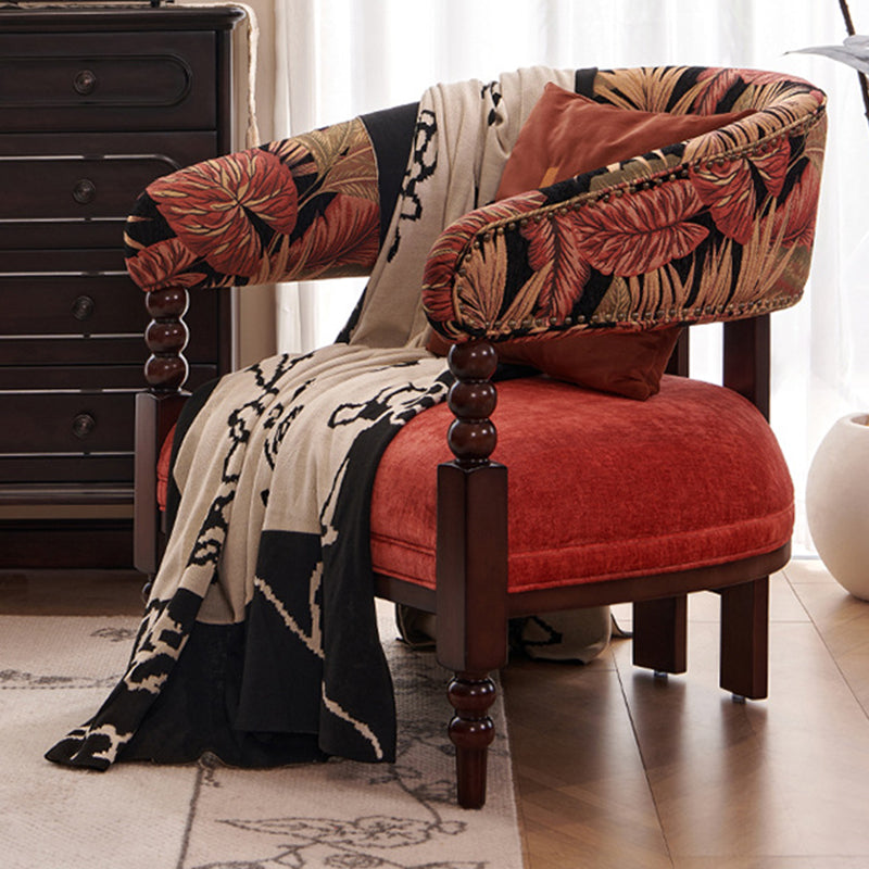 Traditional French Curved Velvet Upholstered Solid Wood Accent Chair Backrest Armrest For Living Room
