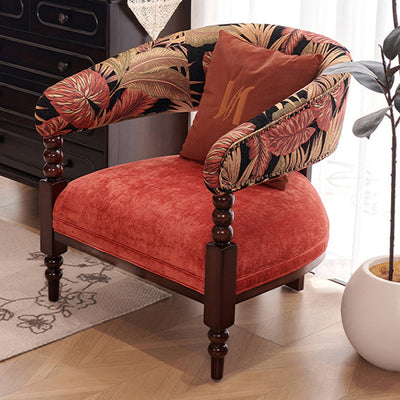 Traditional French Curved Velvet Upholstered Solid Wood Accent Chair Backrest Armrest For Living Room