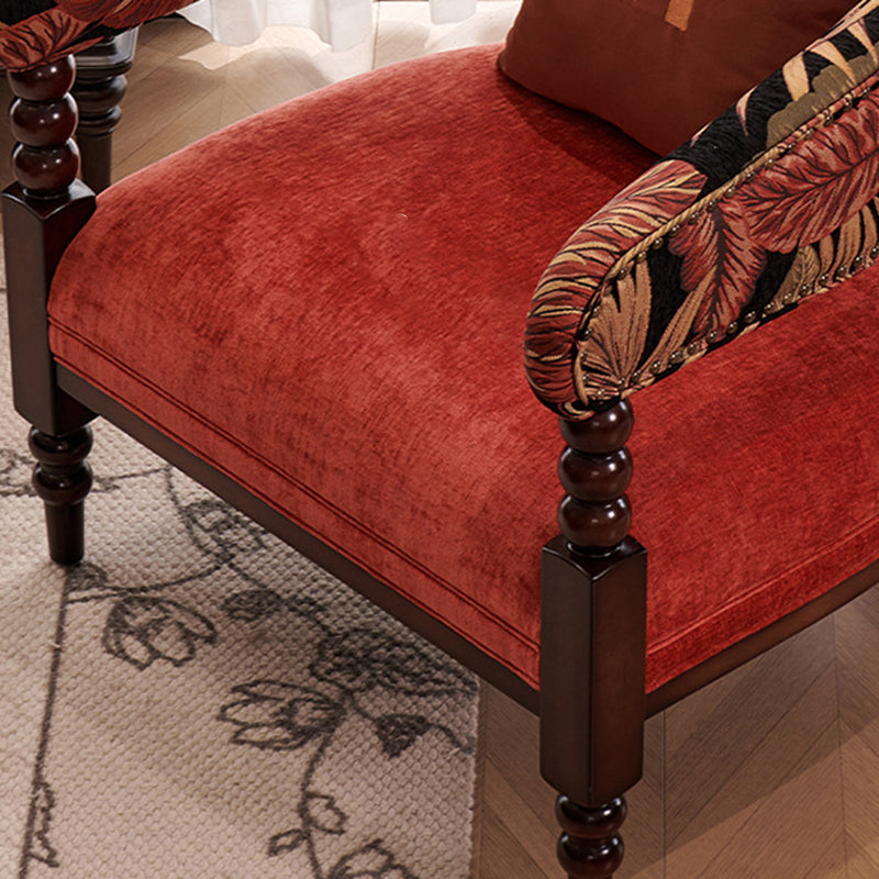Traditional French Curved Velvet Upholstered Solid Wood Accent Chair Backrest Armrest For Living Room