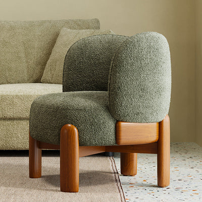 Modern Minimalist Curved Velvet Upholstered Solid Wood Accent Chair Backrest Armrest For Living Room