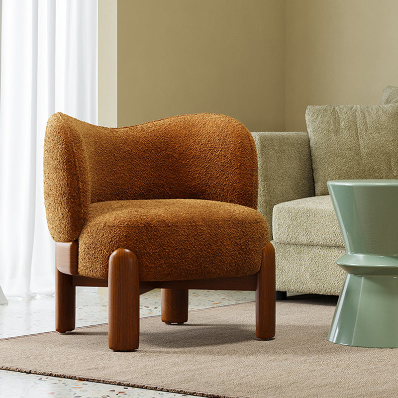 Modern Minimalist Curved Velvet Upholstered Solid Wood Accent Chair Backrest Armrest For Living Room