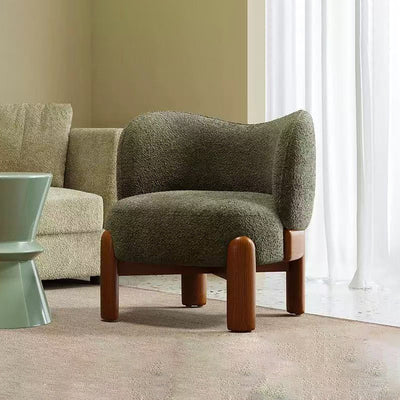 Modern Minimalist Curved Velvet Upholstered Solid Wood Accent Chair Backrest Armrest For Living Room
