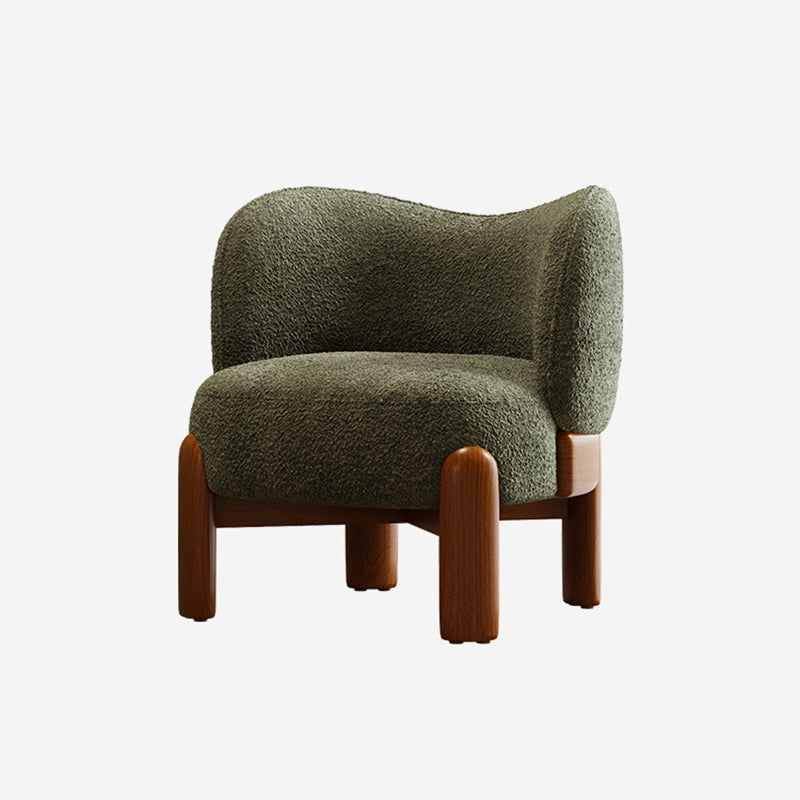 Modern Minimalist Curved Velvet Upholstered Solid Wood Accent Chair Backrest Armrest For Living Room