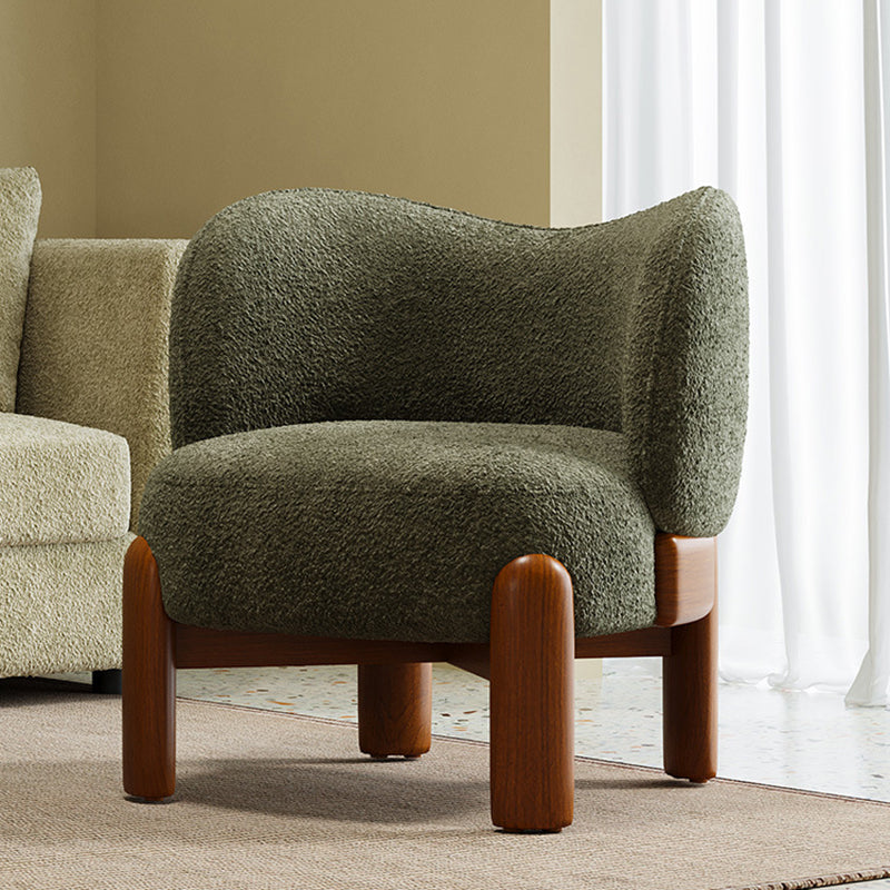 Modern Minimalist Curved Velvet Upholstered Solid Wood Accent Chair Backrest Armrest For Living Room
