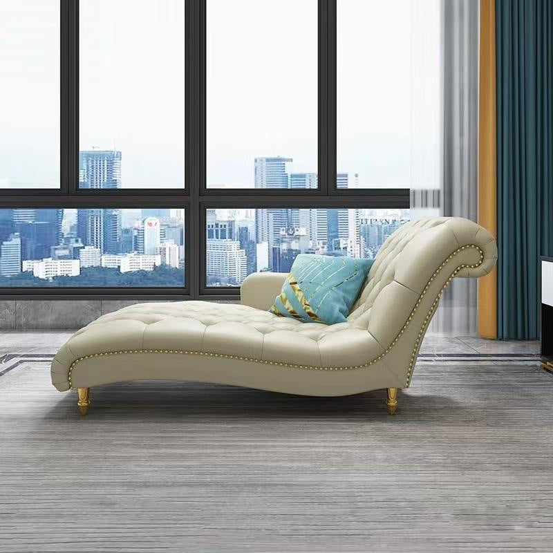 Contemporary Luxury Rectangular Nappa Leather Solid Wood Stainless Steel Accent Chair Chaise Lounge Backrest Armrest For Living Room