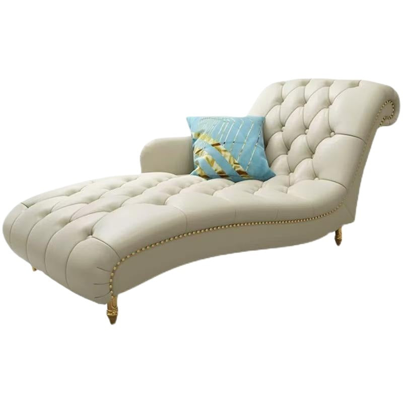 Contemporary Luxury Rectangular Nappa Leather Solid Wood Stainless Steel Accent Chair Chaise Lounge Backrest Armrest For Living Room