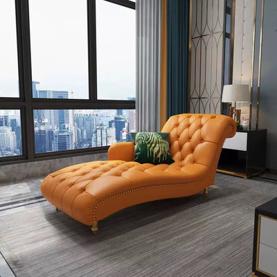 Contemporary Luxury Rectangular Nappa Leather Solid Wood Stainless Steel Accent Chair Chaise Lounge Backrest Armrest For Living Room