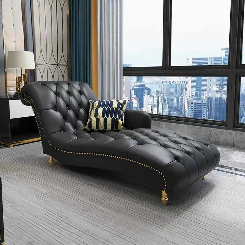 Contemporary Luxury Rectangular Nappa Leather Solid Wood Stainless Steel Accent Chair Chaise Lounge Backrest Armrest For Living Room