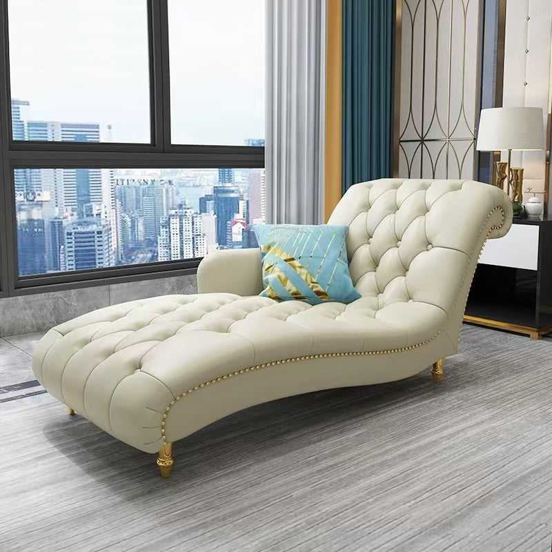 Contemporary Luxury Rectangular Nappa Leather Solid Wood Stainless Steel Accent Chair Chaise Lounge Backrest Armrest For Living Room