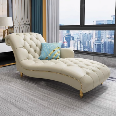 Contemporary Luxury Rectangular Nappa Leather Solid Wood Stainless Steel Accent Chair Chaise Lounge Backrest Armrest For Living Room