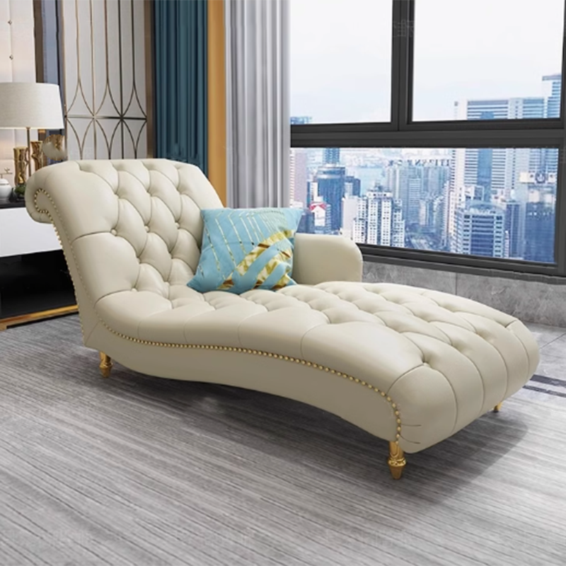 Contemporary Luxury Rectangular Nappa Leather Solid Wood Stainless Steel Accent Chair Chaise Lounge Backrest Armrest For Living Room