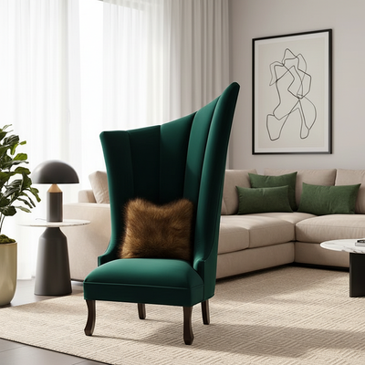 Contemporary Luxury Trapezoidal Velvet Upholstered Solid Wood Accent Chair Backrest Armless For Living Room
