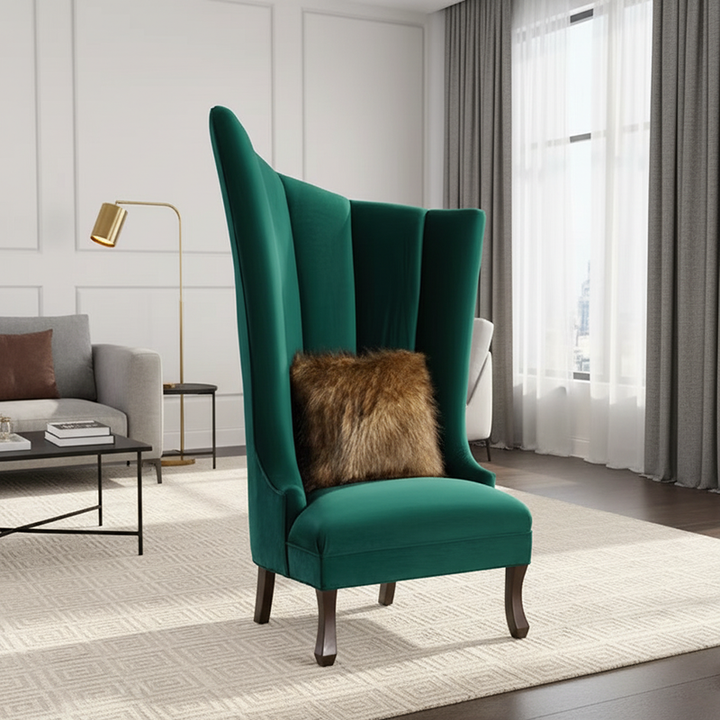 Chaise d'appoint contemporaine de luxe en velours trapézoïdale, en bois massif, sans dossier ni accoudoirs, pour salon 