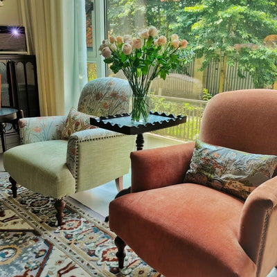 Traditional French Rectangular Fabric Solid Wood Accent Chair Backrest Armrest For Living Room