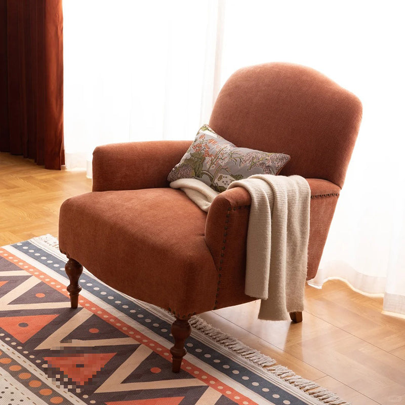 Traditional French Rectangular Fabric Solid Wood Accent Chair Backrest Armrest For Living Room