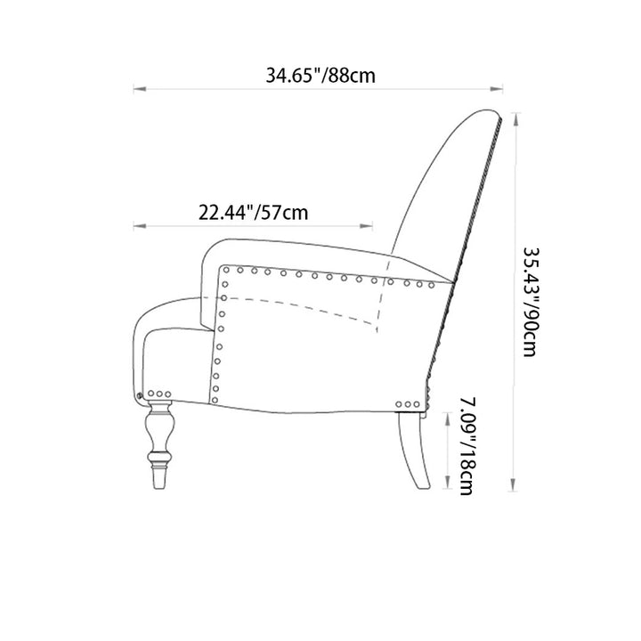 Chaise d’appoint traditionnelle française rectangulaire en tissu et bois massif avec dossier et accoudoirs pour salon 