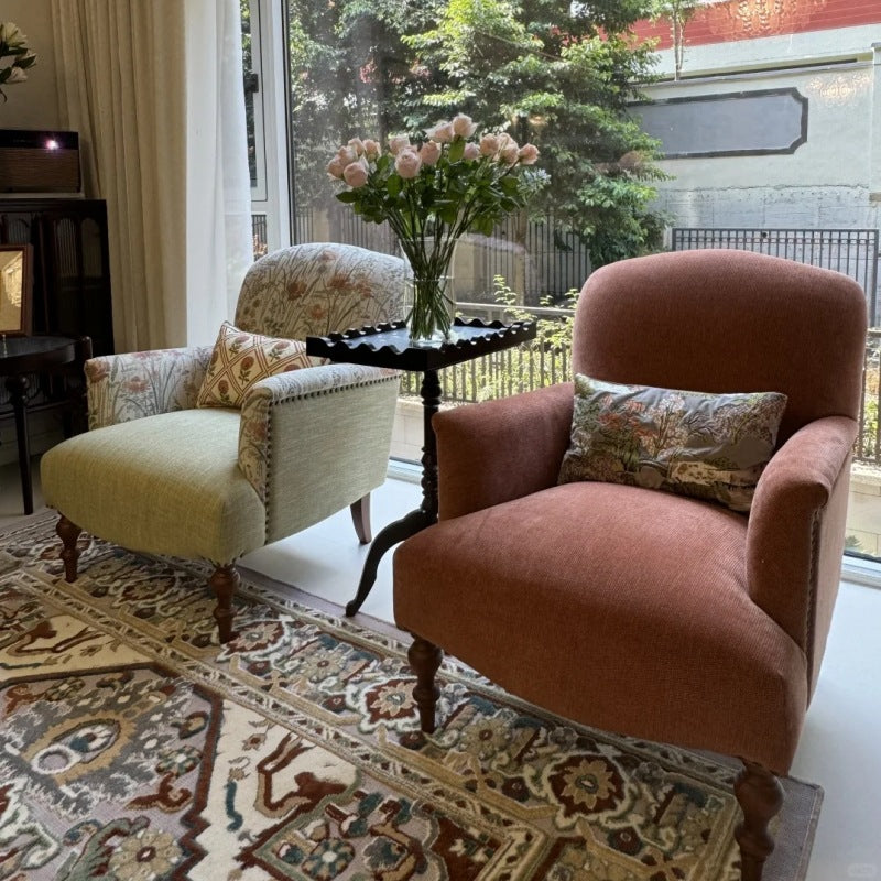 Traditional French Rectangular Fabric Solid Wood Accent Chair Backrest Armrest For Living Room