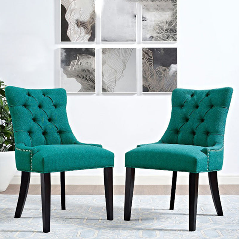 Modern Minimalist Rectangular Velvet Cotton-Linen Solid Wood Dining Chair Backrest Armless For Dining Room