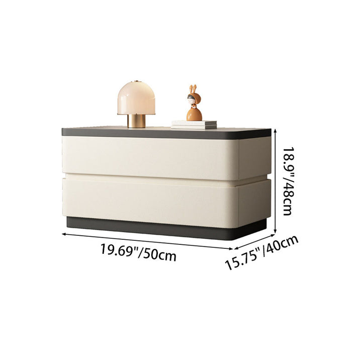 Moderner minimalistischer rechteckiger Steintafel-Nachttisch aus Massivholz mit Katzenpfotenleder, 2 Schubladen für das Schlafzimmer 
