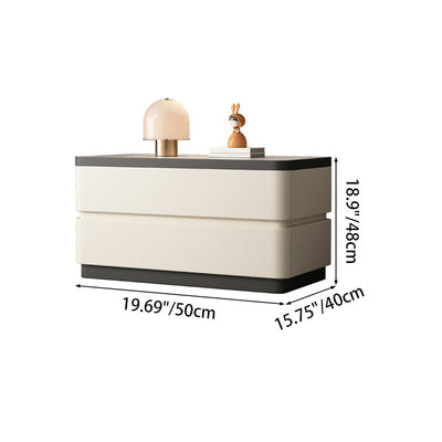 Modern Minimalist Rectangular Stone Slab Solid Wood Cat's Paw Leather Nightstand 2- Drawer For Bedroom