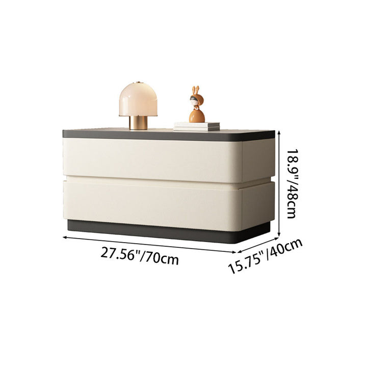 Moderner minimalistischer rechteckiger Steintafel-Nachttisch aus Massivholz mit Katzenpfotenleder, 2 Schubladen für das Schlafzimmer 