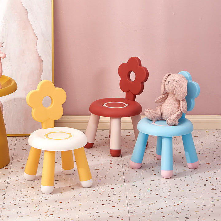 Tabouret bas contemporain en PP en forme de fleur pour enfants créatifs, sans dossier ni accoudoirs, pour salon 