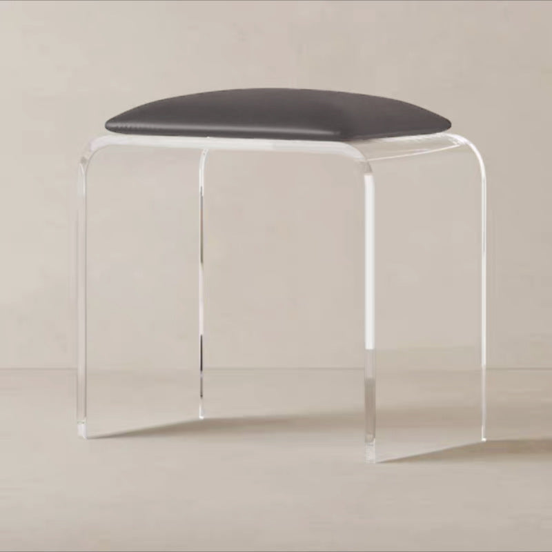 Modern Minimalist Rectangular Acrylic Faux Leather Vanity Stool For Bedroom