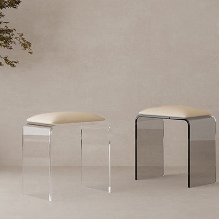 Modern Minimalist Rectangular Acrylic Faux Leather Vanity Stool For Bedroom