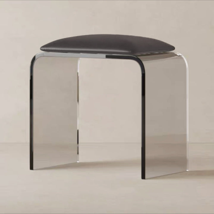 Modern Minimalist Rectangular Acrylic Faux Leather Vanity Stool For Bedroom