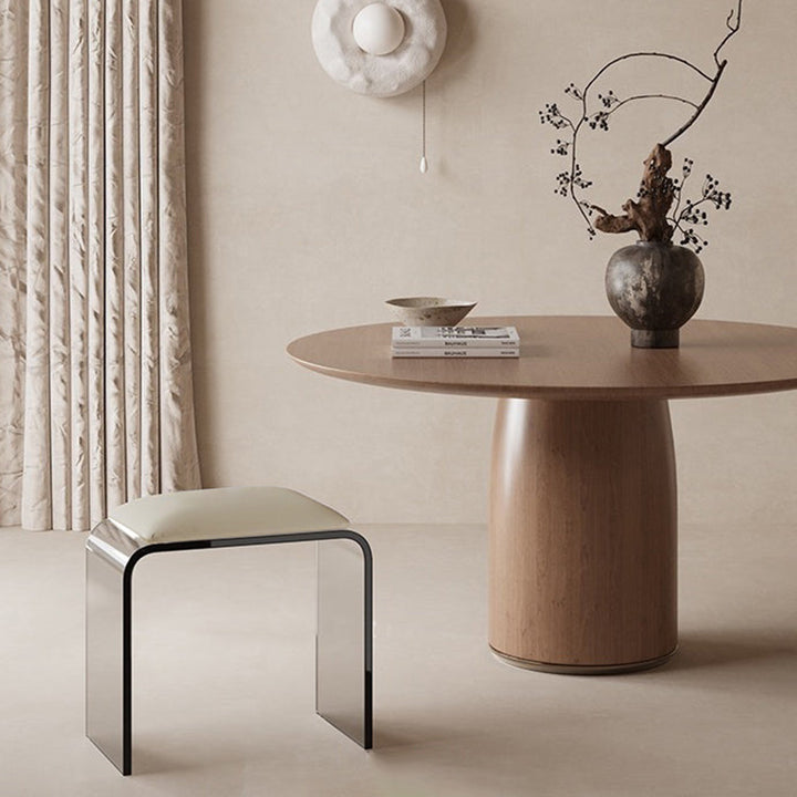 Modern Minimalist Rectangular Acrylic Faux Leather Vanity Stool For Bedroom
