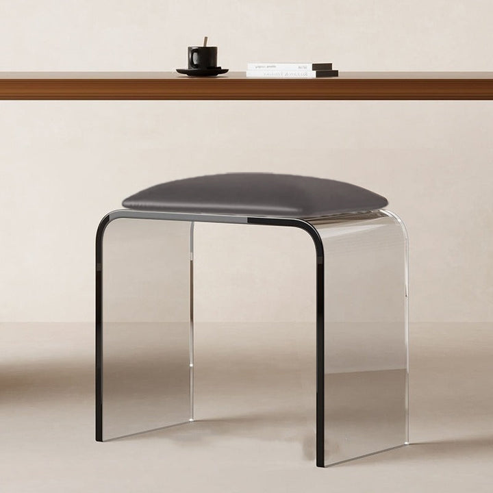 Modern Minimalist Rectangular Acrylic Faux Leather Vanity Stool For Bedroom