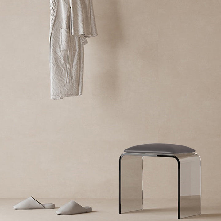 Modern Minimalist Rectangular Acrylic Faux Leather Vanity Stool For Bedroom