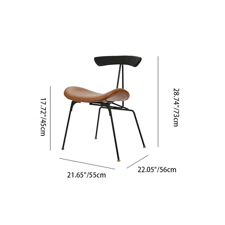 Chaise de salle à manger contemporaine nordique irrégulière ronde rembourrée en fer, cuir PU et bois avec dossier 
