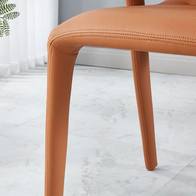 Moderna silla de comedor minimalista cuadrada tapizada en cuero artificial con respaldo de acero al carbono para comedor 