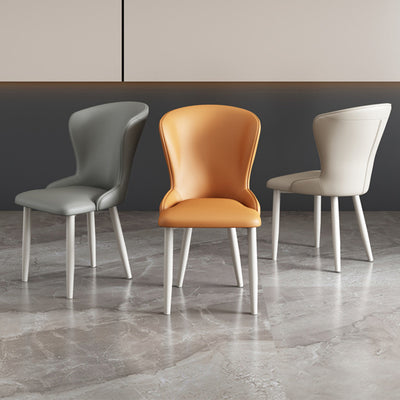Silla de comedor de acero al carbono con respaldo tapizado en cuero artificial rectangular cuadrado nórdico contemporáneo para comedor 